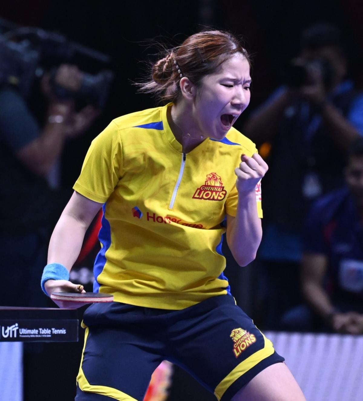 Sakura Mori  of  Chennai Lions during the Indian Oil Ultimate Table Tennis on Sunday, 25/08/2024 in Chennai
