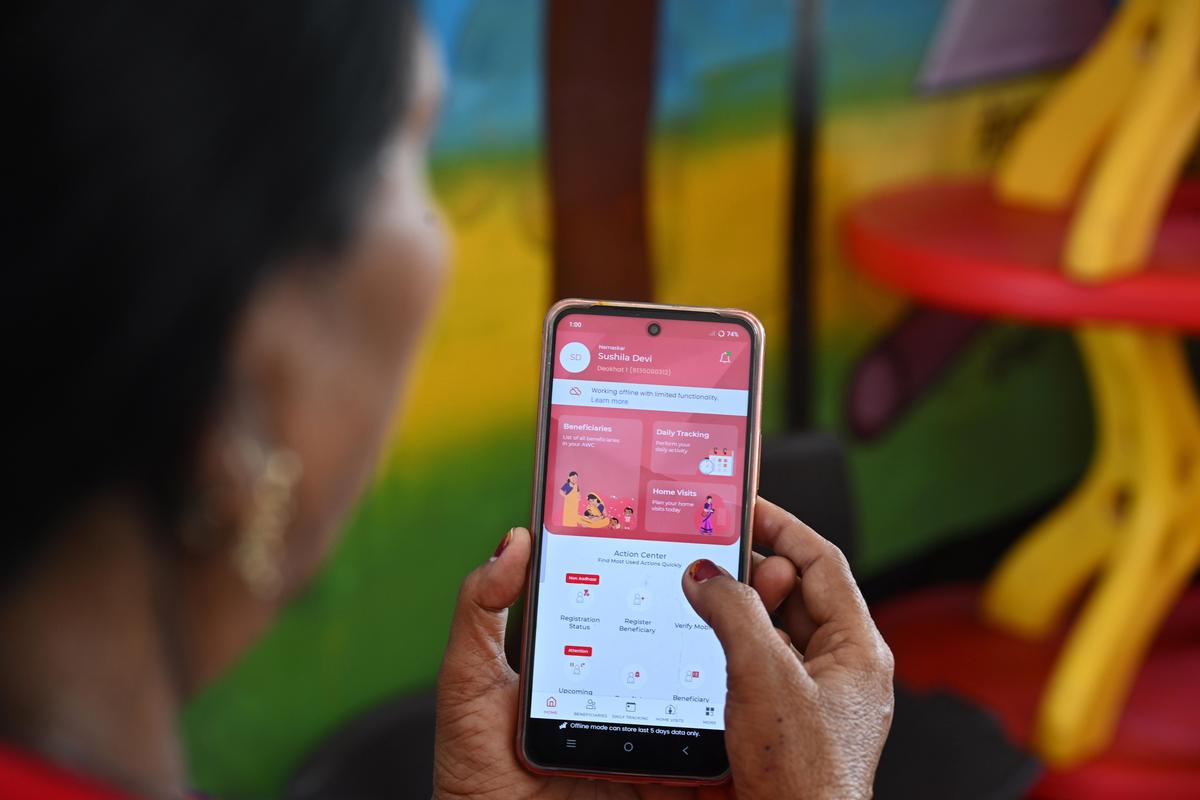 Anganwadi workers in Naugarh block face technical issues while using the Poshan tracker app on their phones due to connectivity issues.
