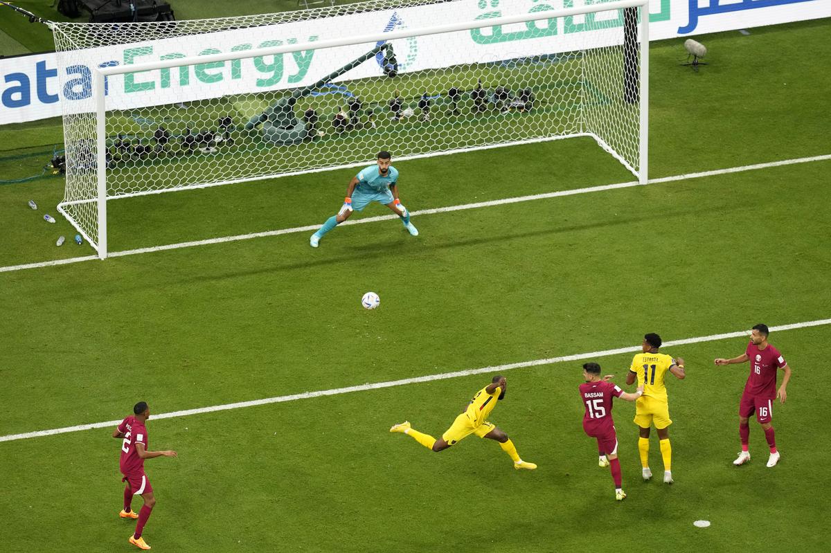 Ecuador’s Enner Valencia heads the ball to score his side’s second goal during the World Cup, group A match between Qatar and Ecuador at the Al Bayt Stadium in Al Khor, Qatar, on November 20, 2022 Ecuador’s Enner Valencia heads the ball to score his side’s second goal during the World Cup, group A match between Qatar and Ecuador at the Al Bayt Stadium in Al Khor, Qatar, on November 20, 2022