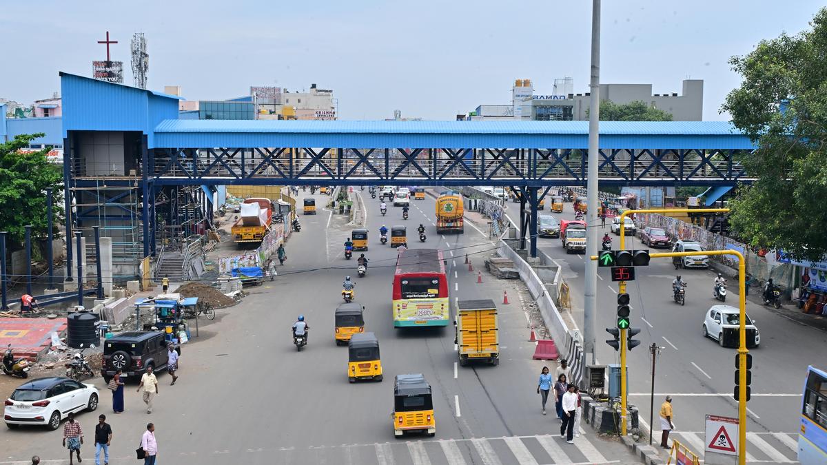 Foot over bridge work nears completion at Aminjikarai