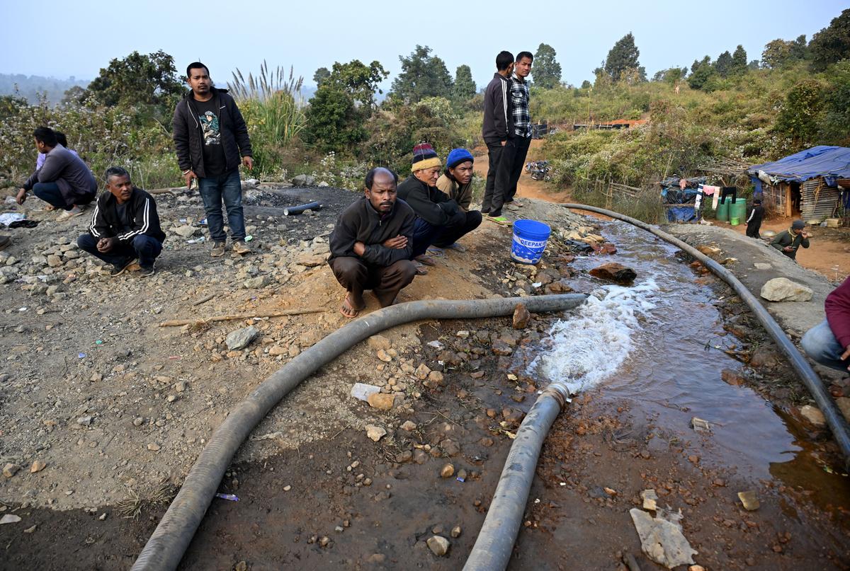 The rescue operation in progress at the coal mine disaster site in Kalamati village in Dima Hasoa district.