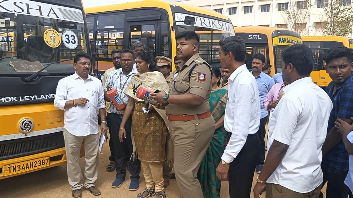 School vehicles inspected at Tiruchengode in Namakkal
