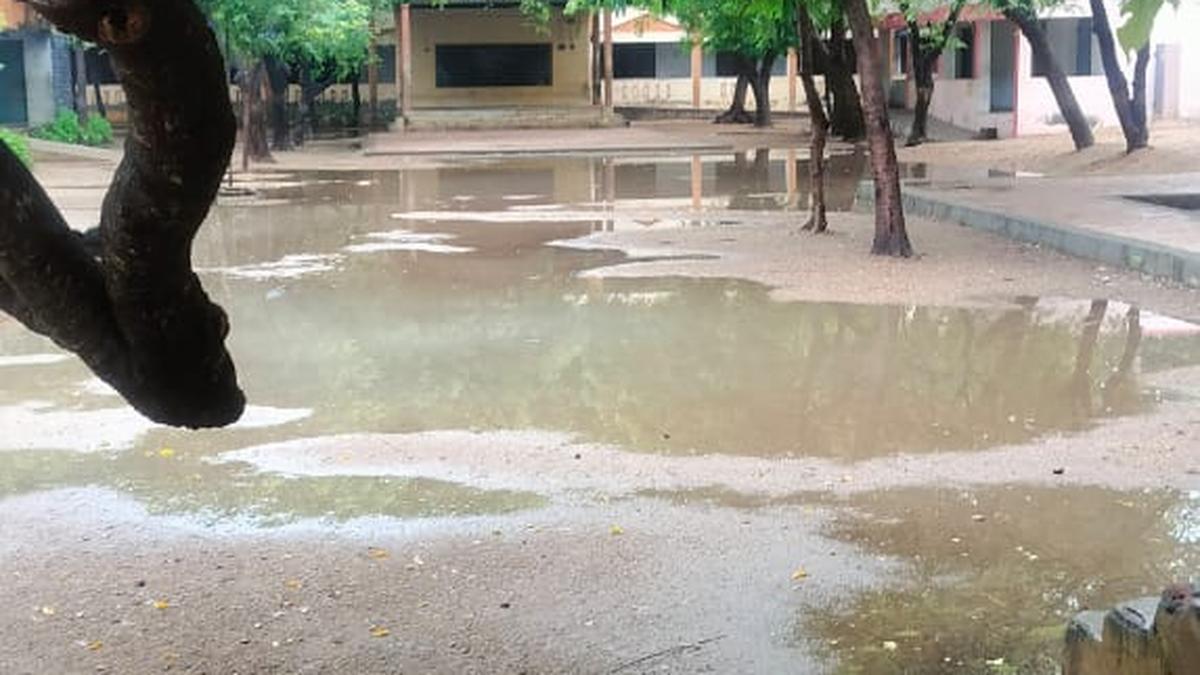 Rainwater stagnation causes hardship to students, teachers in Kodiyalam govt. school