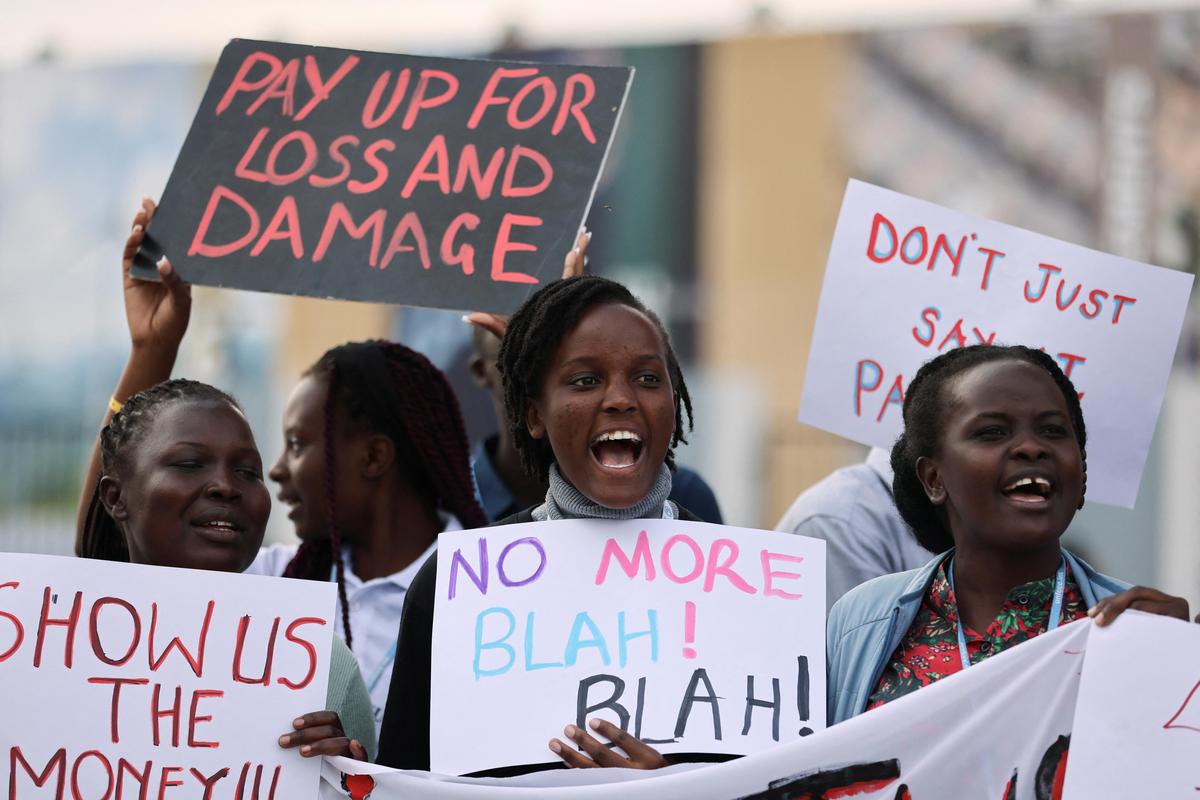 Call for support: Climate activists take part in a protest during the COP27 climate summit, in Sharm el-Sheikh, Egypt, on November 17, 2022. 