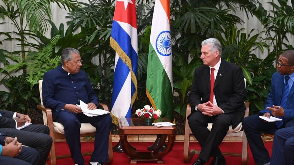 Pinarayi interacts with Cuban President Canel