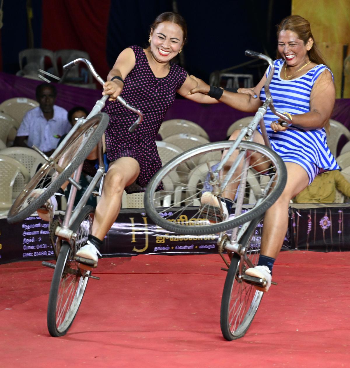 Stunt cycling artists at Jamuna Circus.