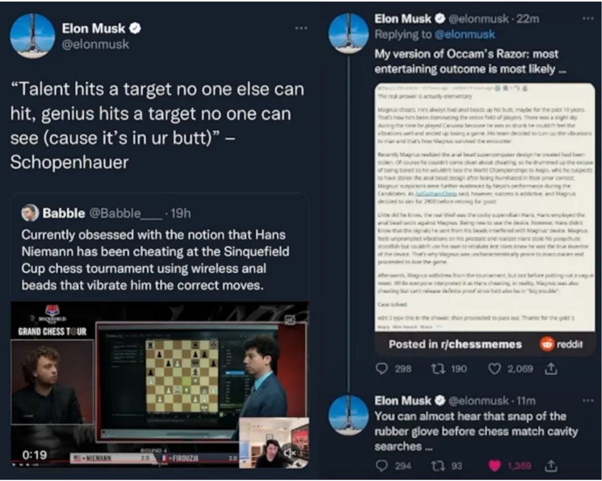 Screenshot of Elon Musk’s tweet on Niemann
