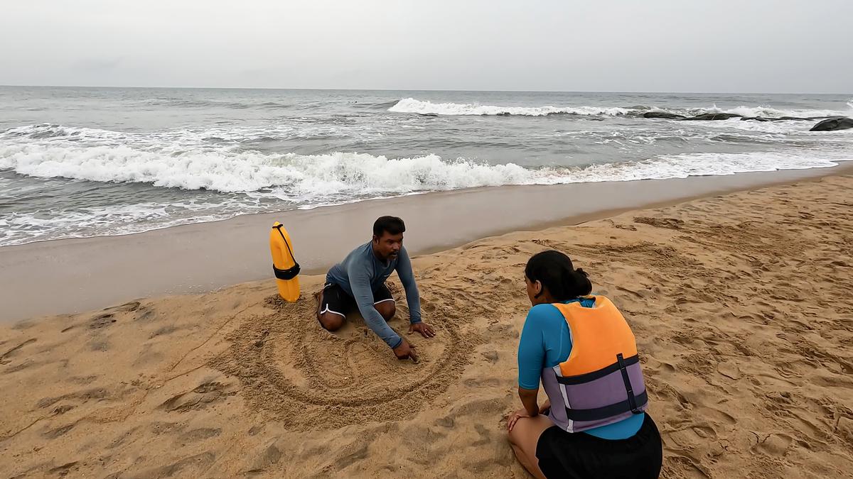 Murthy explaining the nature of Covelong’s cove