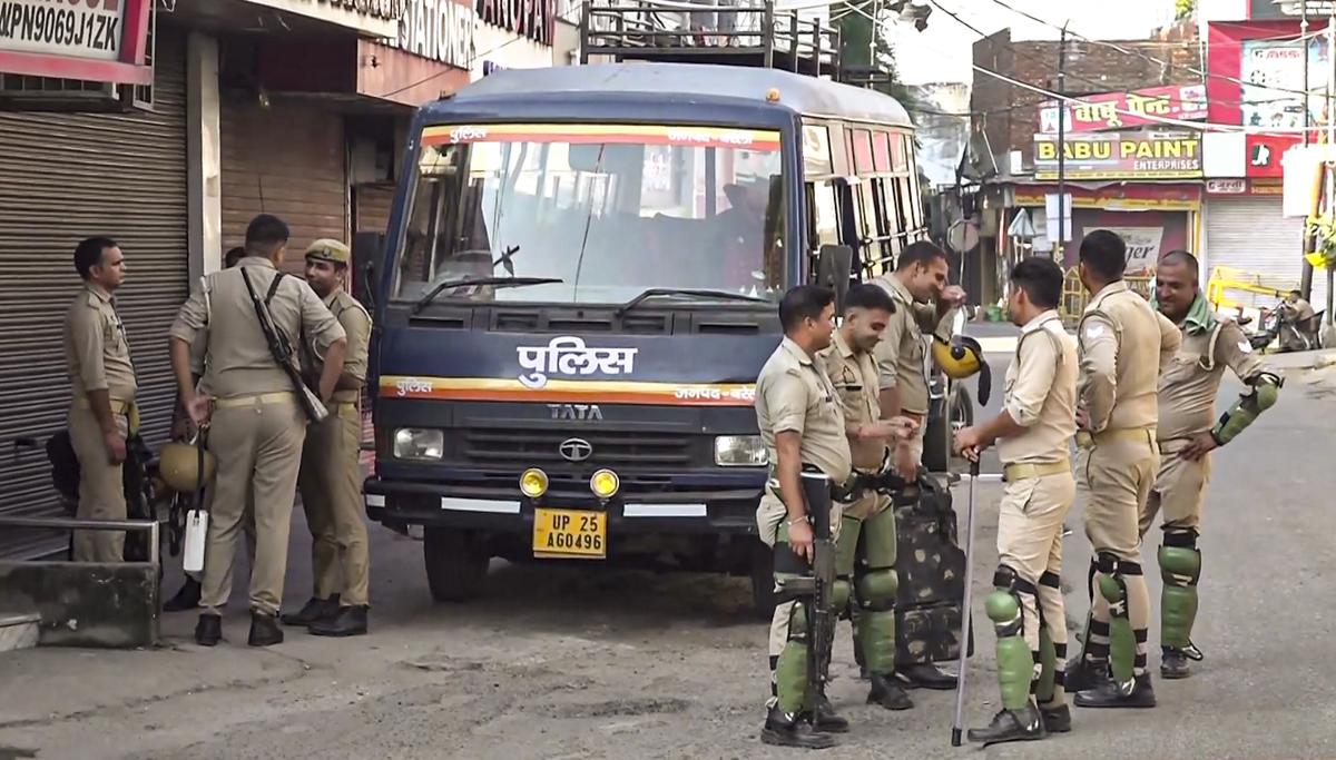 Police personnel keep a vigil amid tight security after recent clashes, in Bareilly, Uttar Pradesh, on September 27, 2025. Police personnel keep a vigil amid tight security after recent clashes, in Bareilly, Uttar Pradesh, on September 27, 2025.