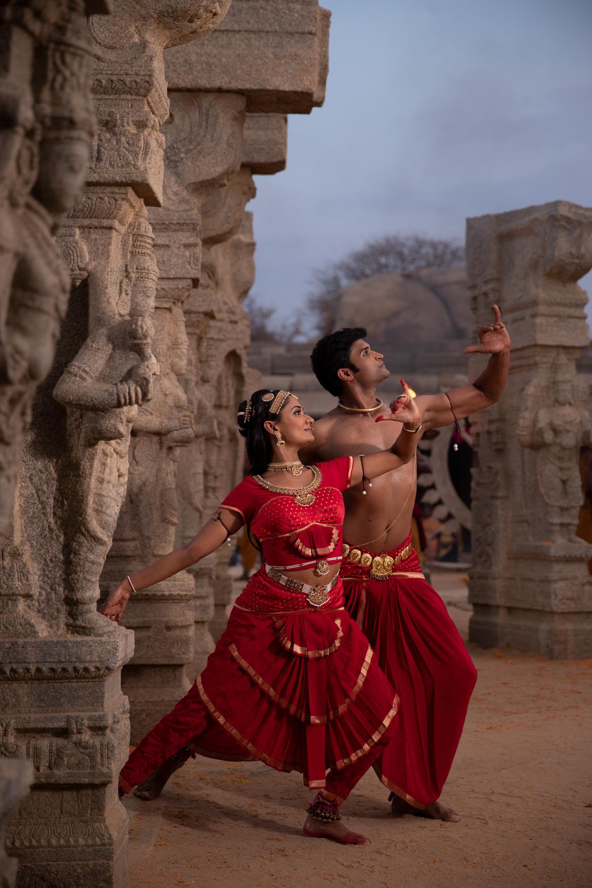 Sandhya Raju and Kamal Kamaraju in the ‘Namah Shivaya’ dance number filmed in Lepakshi