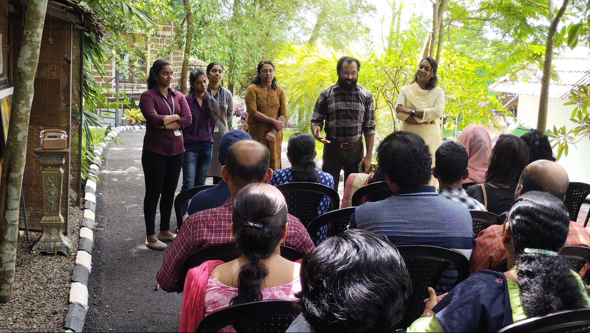 LR Madhujan, director of Psychopark, Vellanad, interacting with visitors to the park 