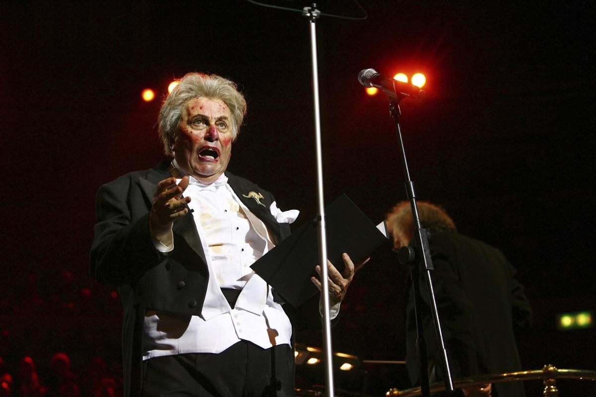 Performer Barry Humphries as Sir Les Patterson performs at the Last Night of the BBC Poms at the Royal Albert Hall, in London, Sept. 15, 2009.