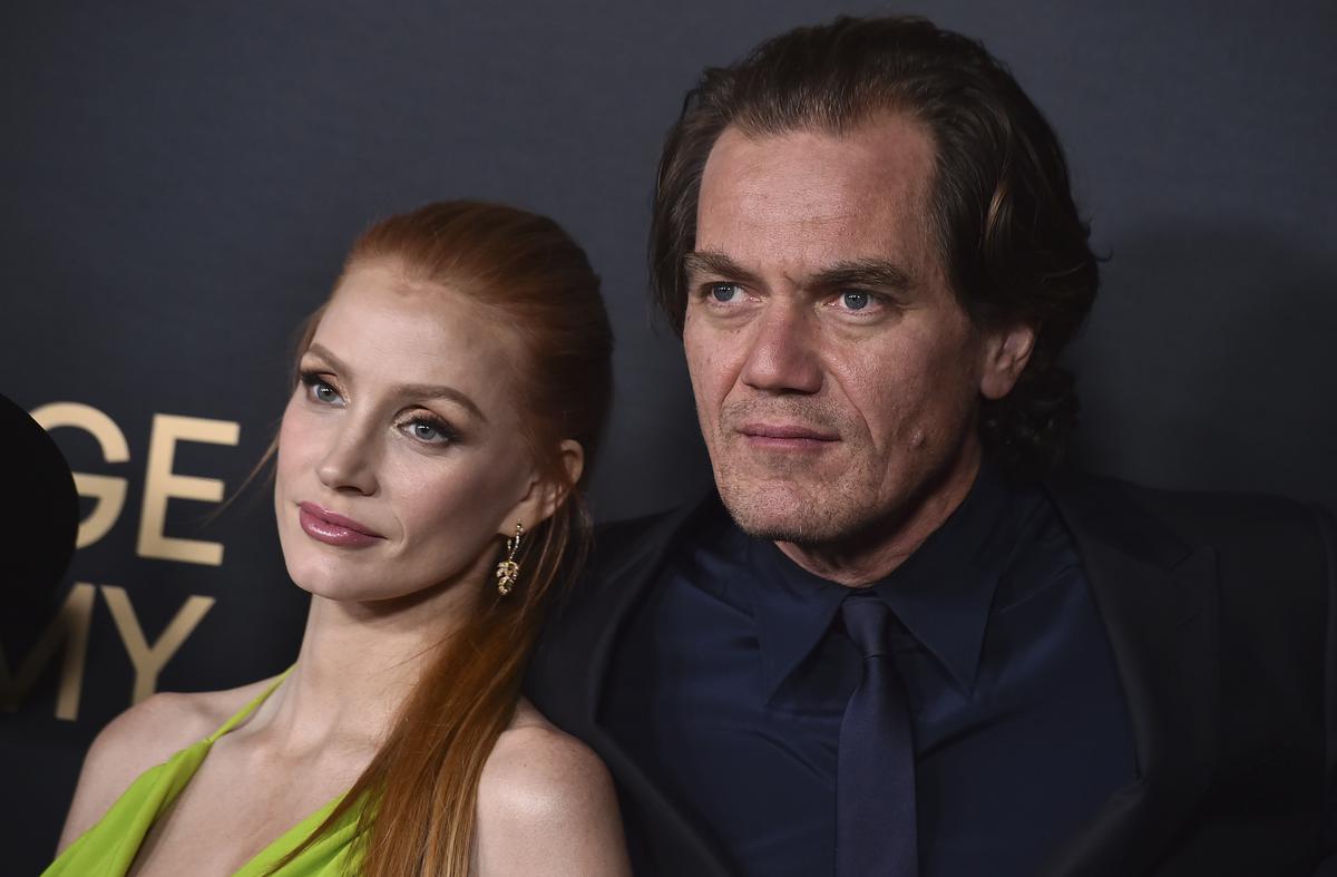 FILE - Jessica Chastain, left, and Michael Shannon appear at the Los Angeles premiere of ‘George & Tammy’