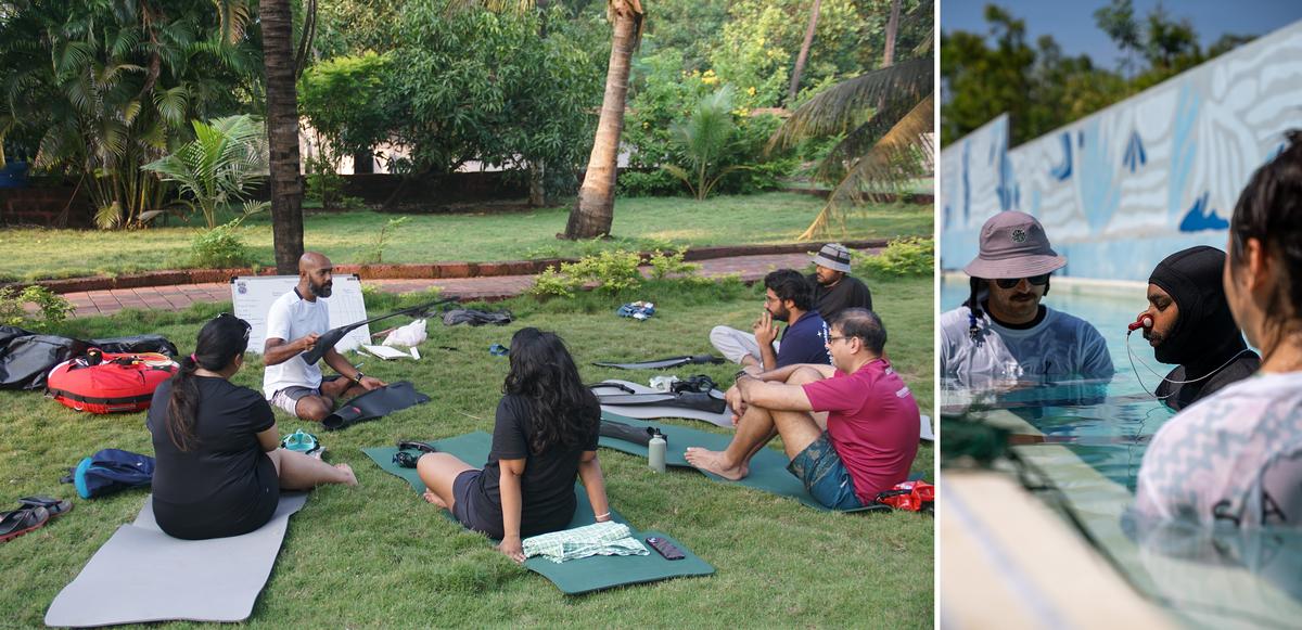 During one of the workshops in which participants are taught breathwork practices.