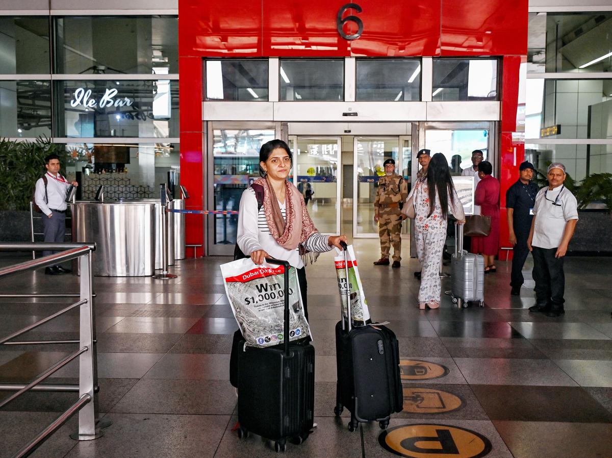 New Delhi, Mar 03 (ANI): Indian passenger(s) arrive safely from a flight via Dubai amid the international tensions in the Gulf region, in New Delhi on Tuesday. (ANI Photo)