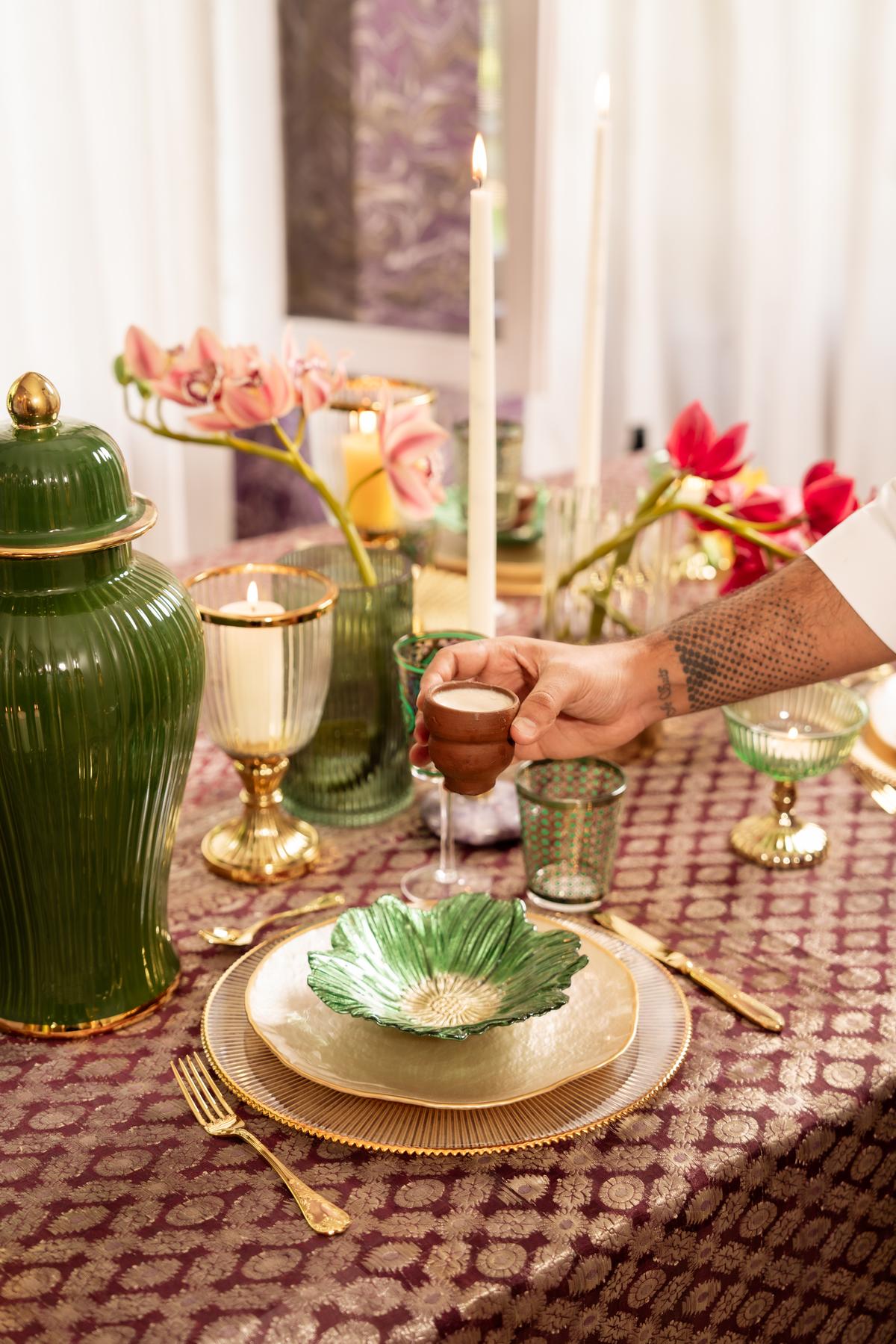 The sari as a table cover 