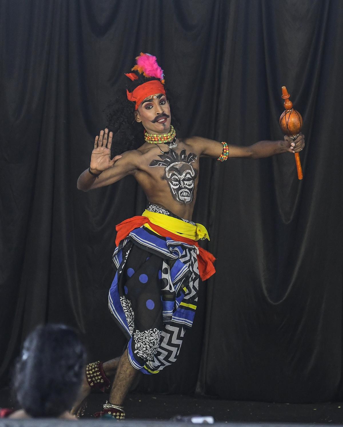 V. Jayesh from   NSS college, Manjeri, who won the first prize in folk dance (male category).