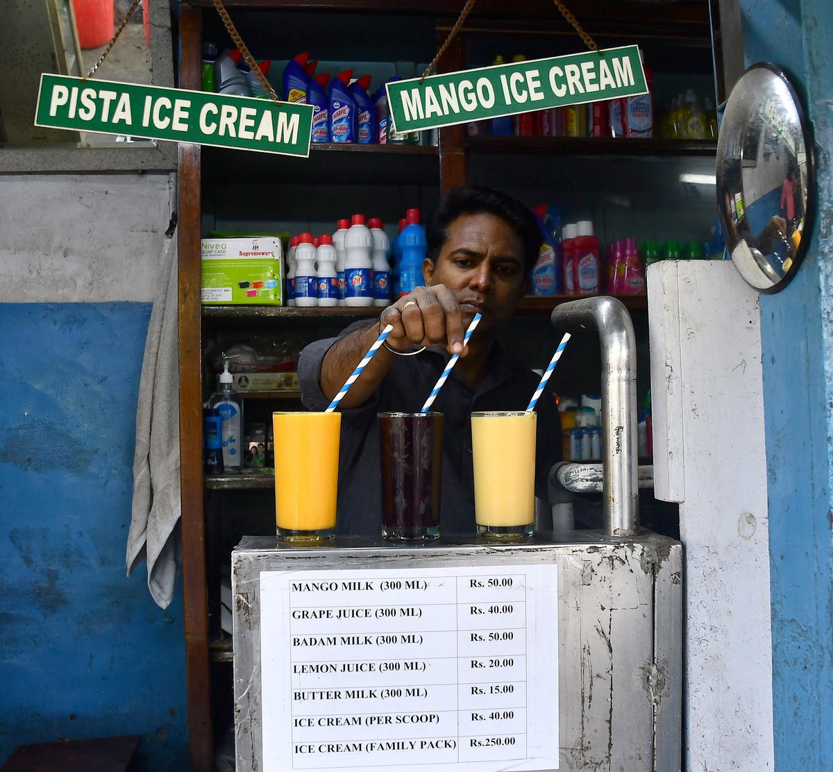 Akilesh being display Varity of juices at Kunhiraman General Store at Royapuram