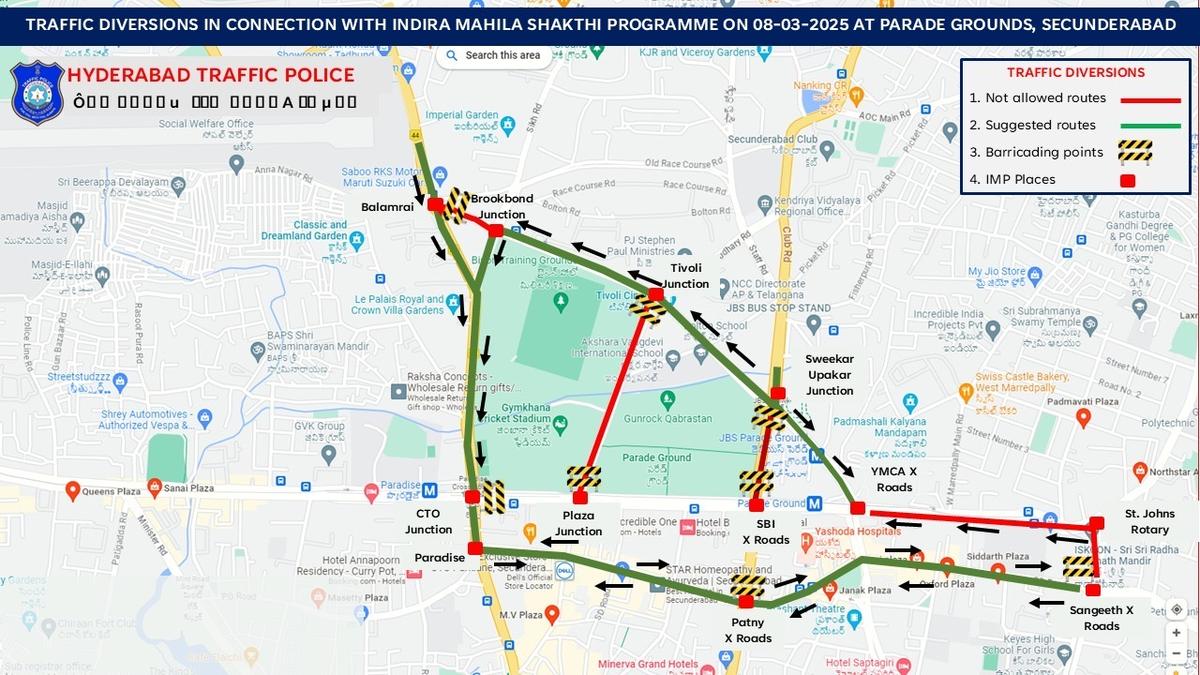 Traffic restrictions in Secunderabad from Saturday afternoon till night for Indira Mahila Shakthi programme