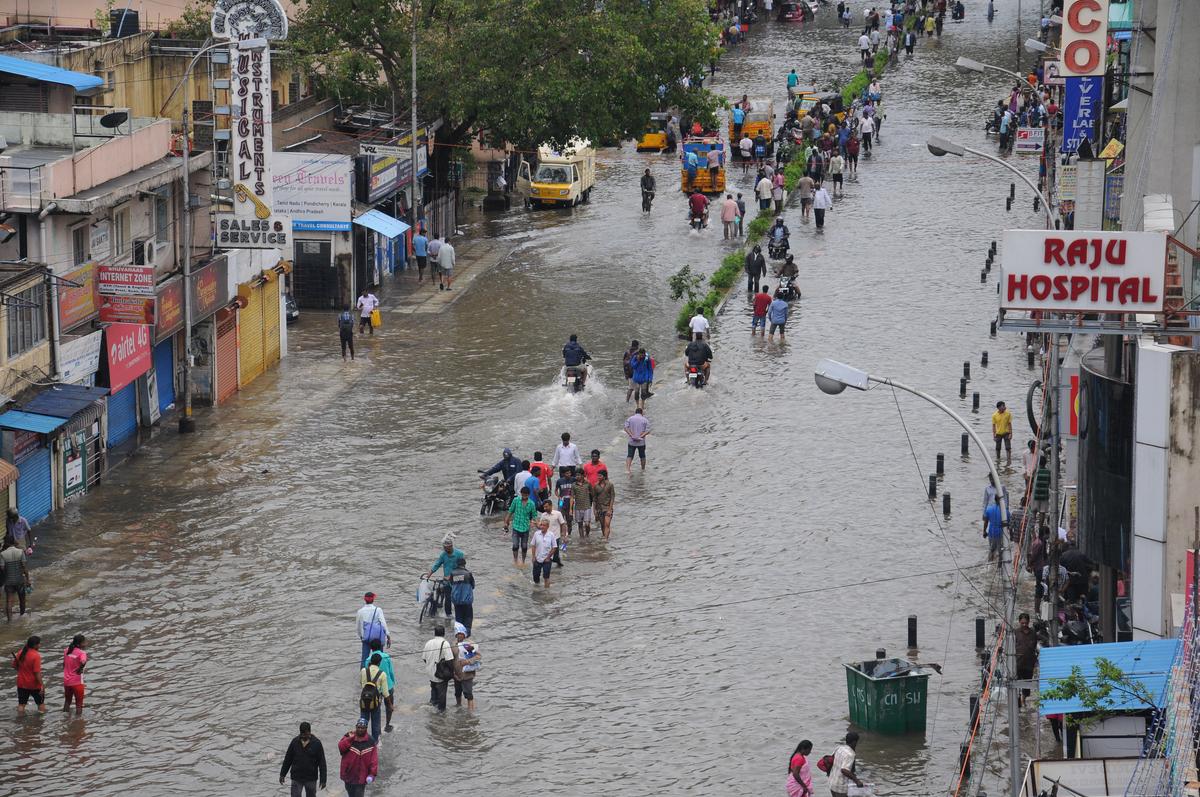 View of flooded South Usman Road, T. Nagar in Chennai on December 2, 2015.