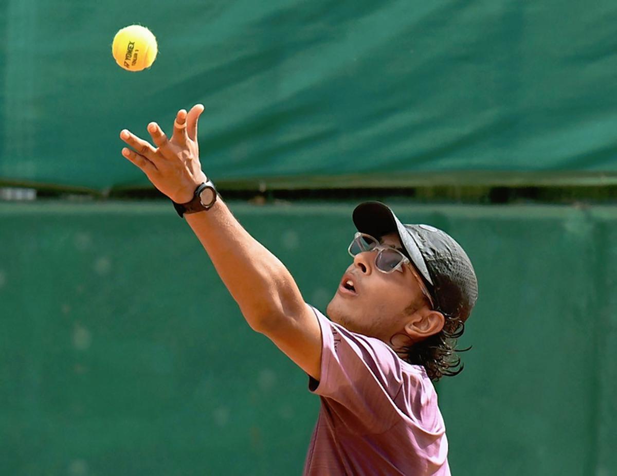 Kriish Ajay Tyagi  winning the boys’ singles  National Junior U18  clay court tennis championship at the SDAT Mayor Radhakrishnan hockey stadium, Egmore, in Chennai.