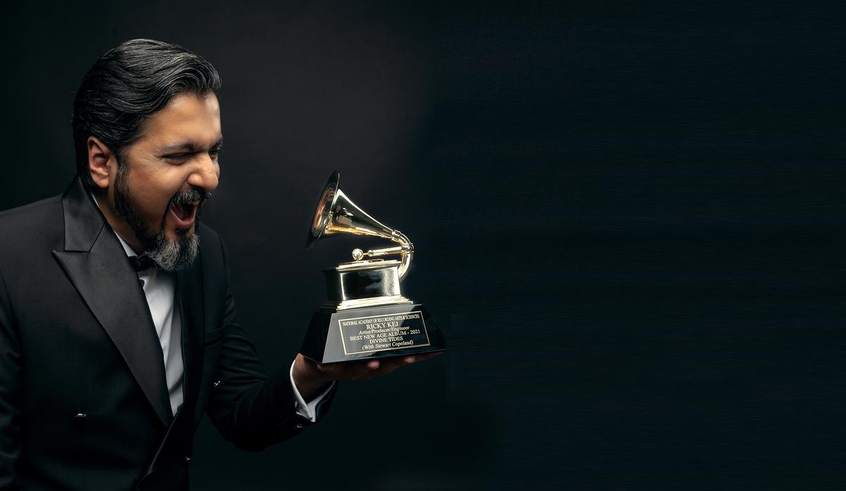 Ricky Kej with the Grammy award for his album ‘Divine Tides’ 
