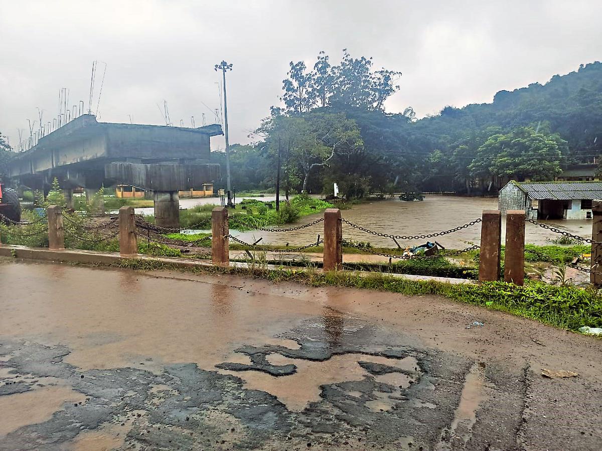 Bhagamandala in Kodagu district, which has been receiving heavy rains, on July 4, 2022. Bhagamandala in Kodagu district, which has been receiving heavy rains, on July 4, 2022.