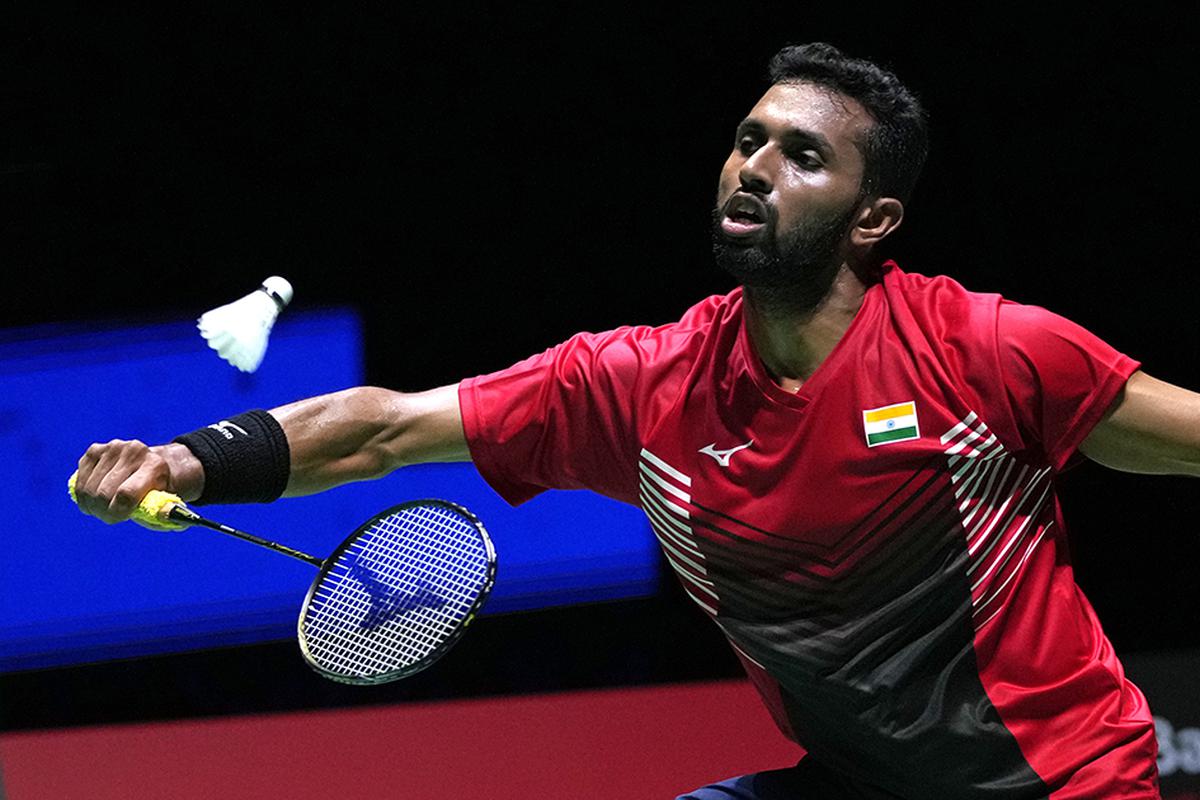 H.S. Prannoy of India competes as he plays Zhao Jun Peng of China during a badminton game of the men’s singles quarterfinal in the BWF World Championships in Tokyo, Friday, Aug. 26, 2022..