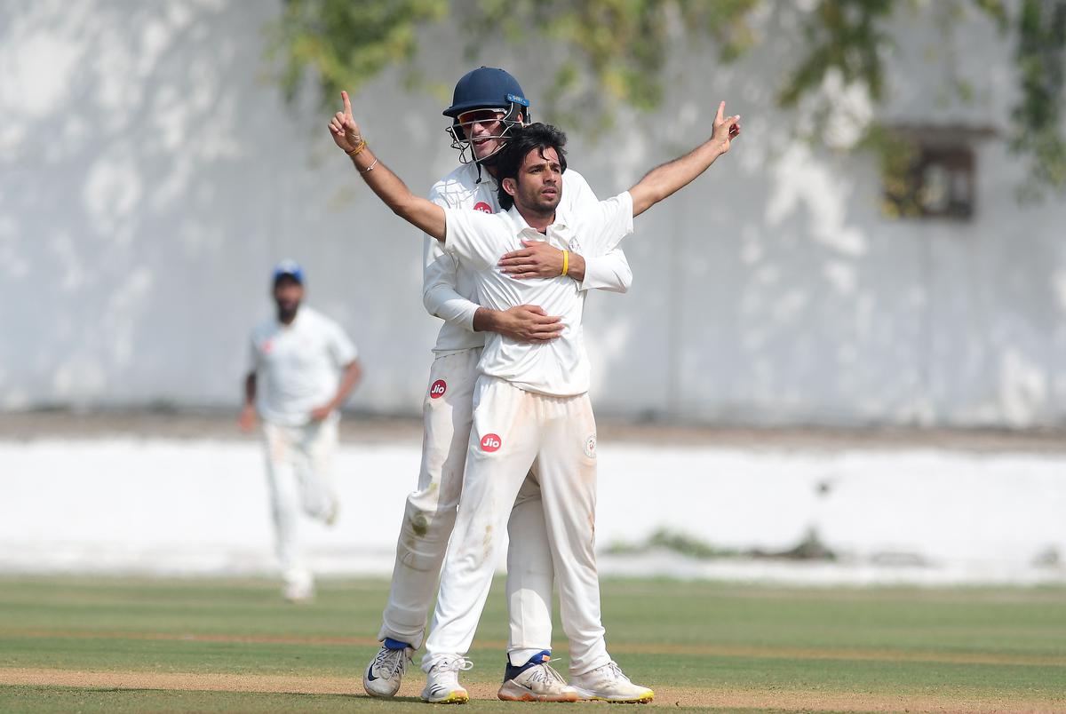 Ravi Bishnoi celebrates his wicket of Vijay Shankar.