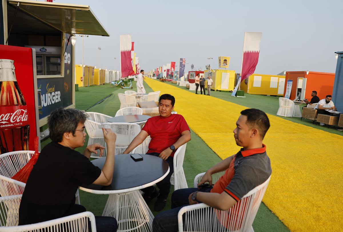 People are pictured at the fan accommodation, Cabines da Vila dos Fas Free Zone, ahead of the FIFA World Cup Qatar 2022 in Doha