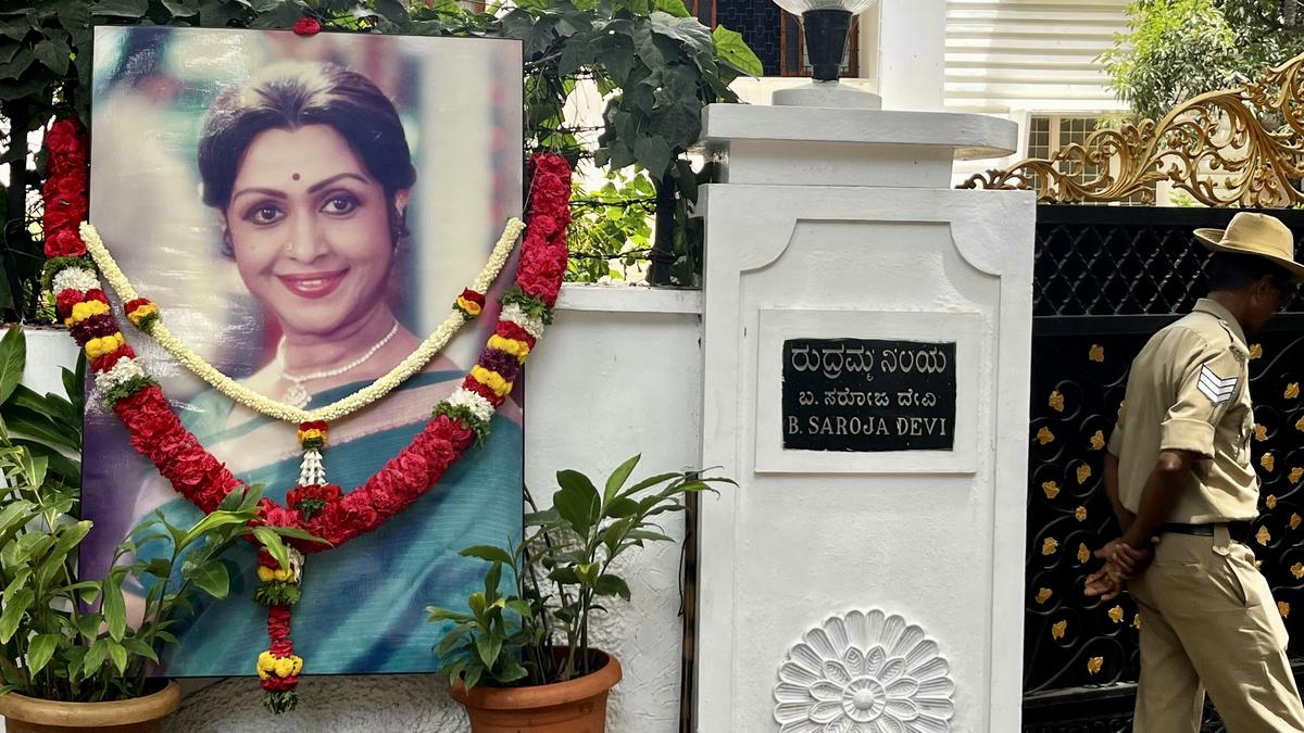 Police security at South Indian actor B. Saroja Devi house at Malleshwaram in Bengaluru on July 14, 2025. Police security at South Indian actor B. Saroja Devi house at Malleshwaram in Bengaluru on July 14, 2025.