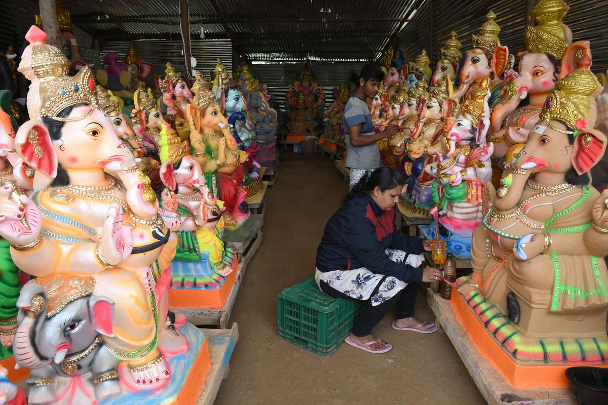 File photo of Eco-Friendly Ganesha Idols ready for Ganesh Chaturthi in Bengaluru Coxtown.