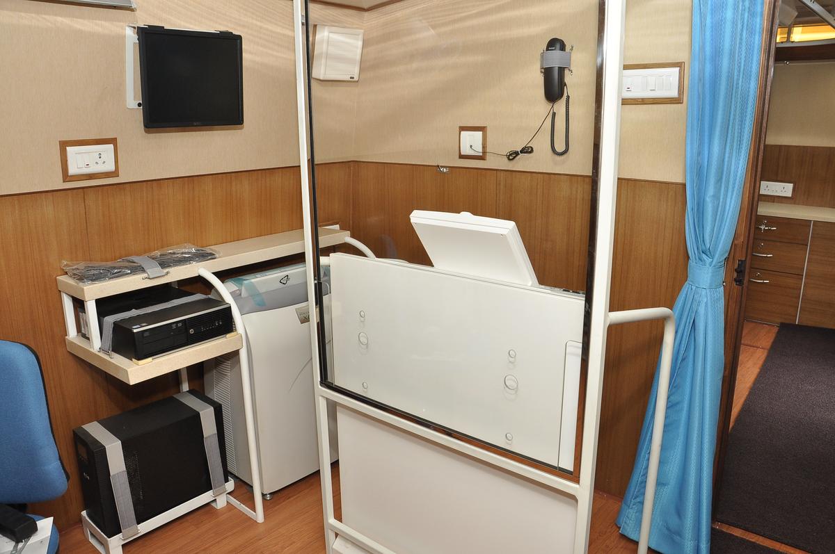 Inside Pennalam’s cancer screening bus.