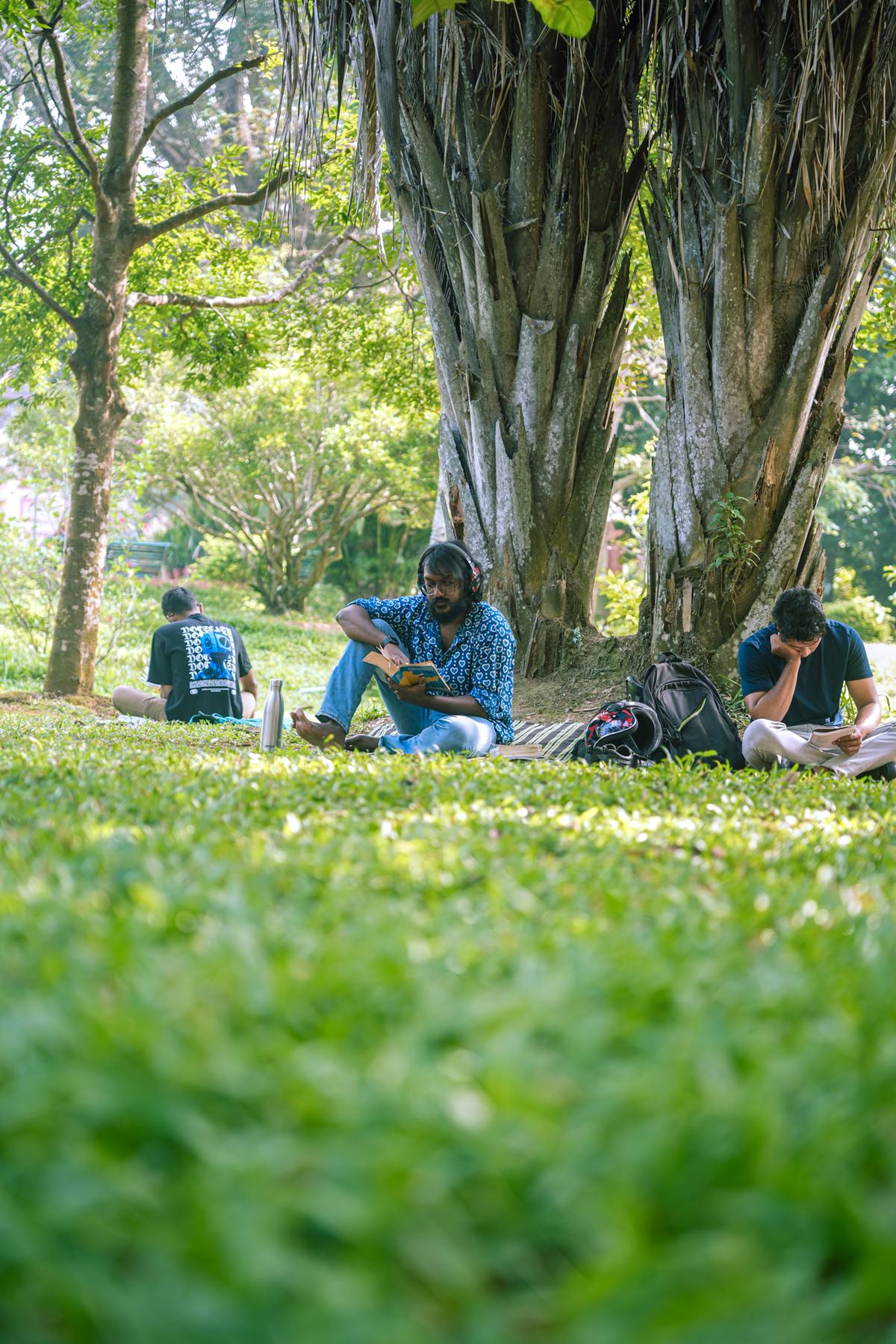 Members of Trivandrum Reads on the Napier Museum grounds on a Saturday 
