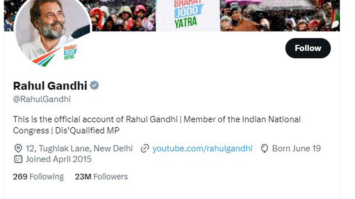 Rahul Gandhi updates Twitter bio, describes himself as 'Dis'Qualified MP'