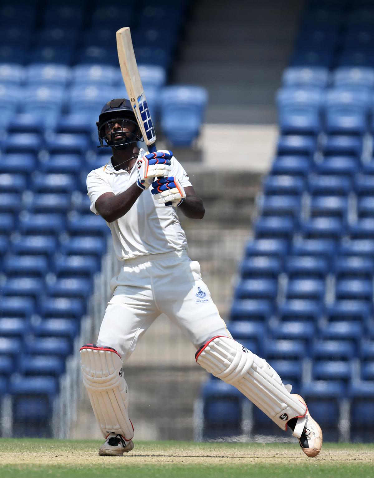 Tamil Nadu batter Aswin Crist in action against Bangladesh XI on the fourth day of the Test match at the MA Chidambaram Stadium, Chepauk, in Chennai on Friday. 