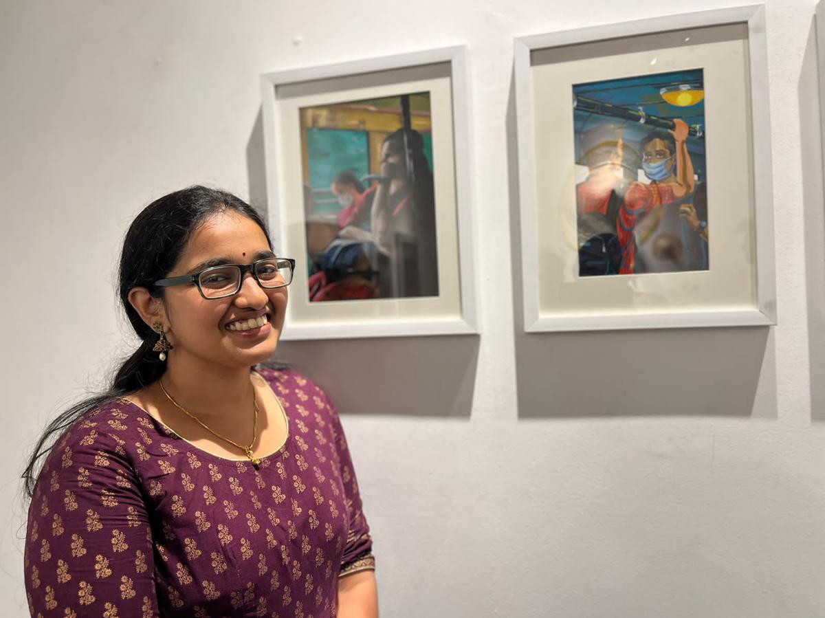 Soumya VN with her series 'Study from bus journeys'