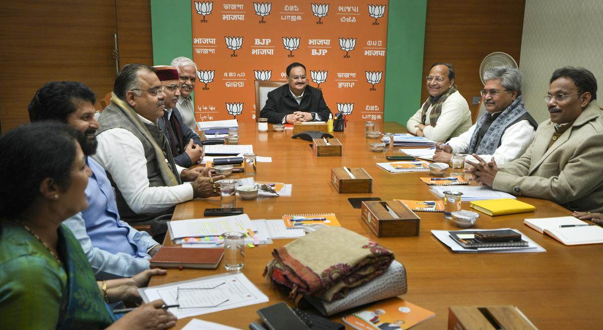BJP National President J.P. Nadda chairs a meeting of the party’s general secretaries, at BJP headquarters in New Delhi on Tuesday, January 10, 2023. BJP National President J.P. Nadda chairs a meeting of the party’s general secretaries, at BJP headquarters in New Delhi on Tuesday, January 10, 2023.