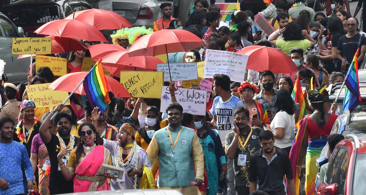 Members of the LGBTQIA+ community and their supporters take part in the pride march in Chennai on Sunday