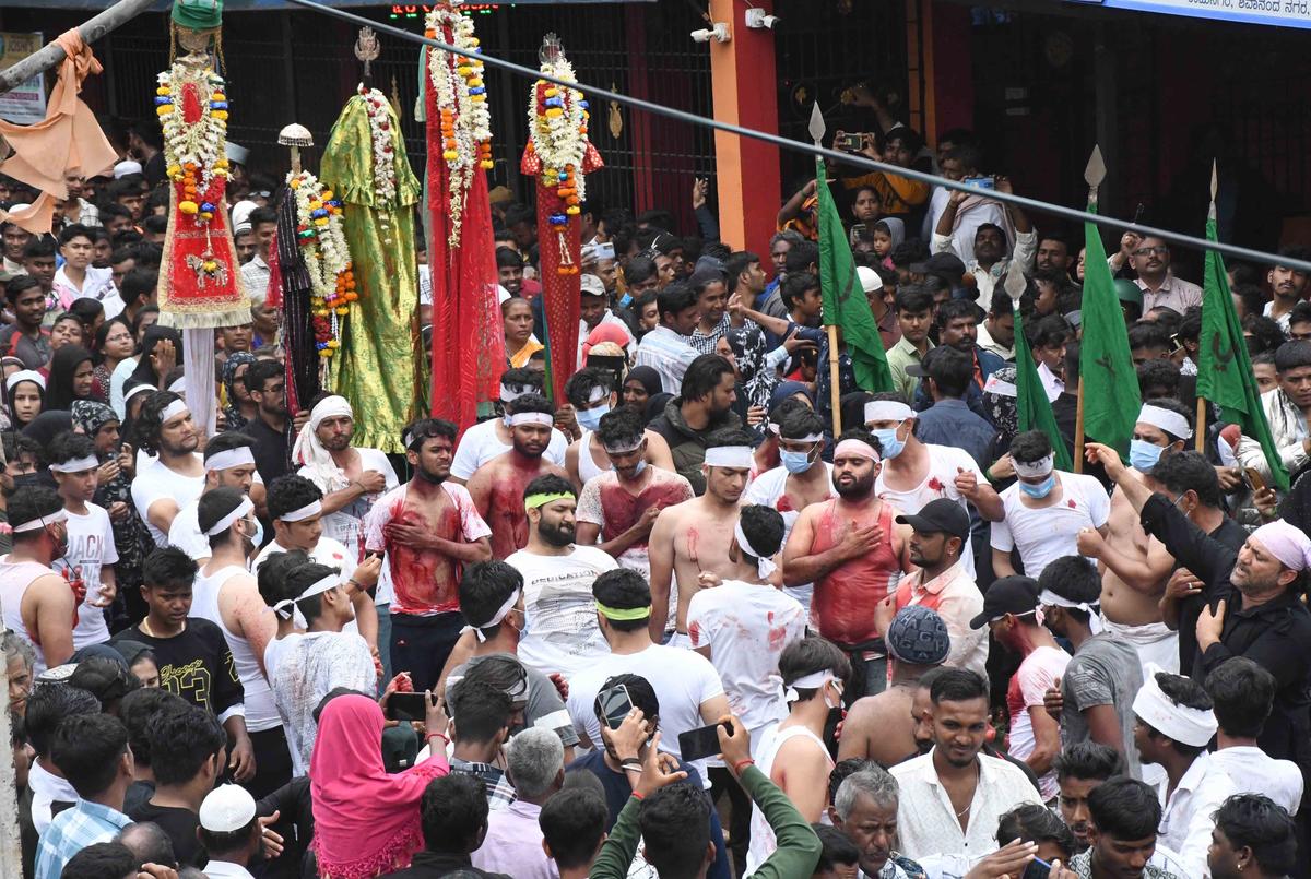 Members of the ‘Irani Muslim’ community taking out a procession in Dharwad on Wednesday as part of Muharram.