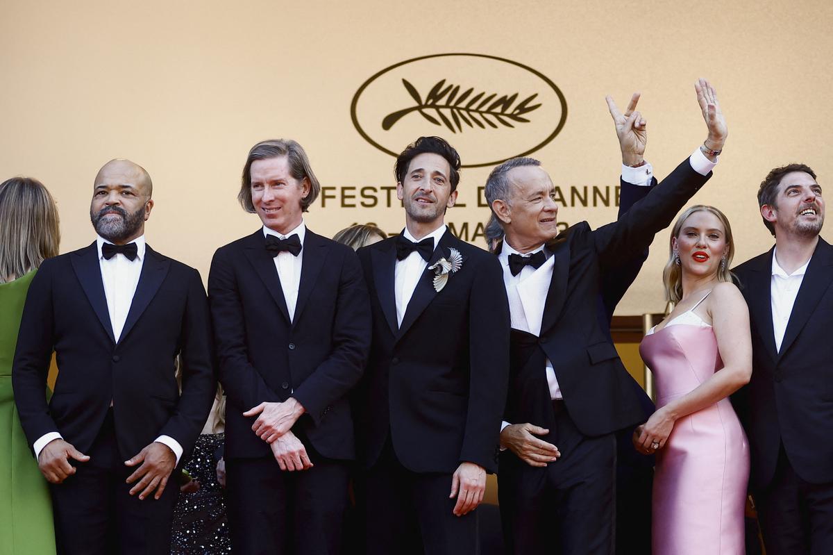 Director Wes Anderson and cast members Jeffrey Wright, Adrien Brody, Tom Hanks, Scarlett Johansson and Damien Bonnard at Cannes
