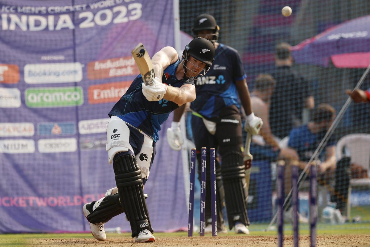 New Zealand players are seen during a practice session in Mumbai.