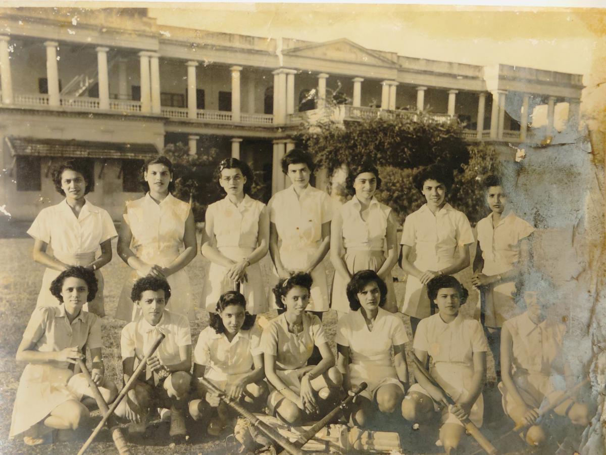 Hockey players from the yester-years. Phyllis Huggins, a resident of St Thomas Mount, is seated third from left