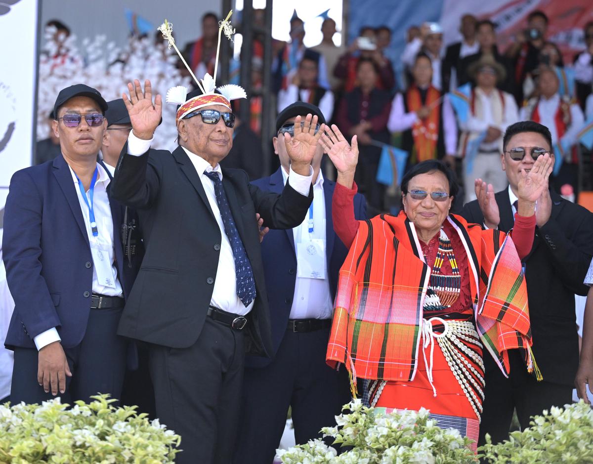 NSCN (I-M) chief Thuingaleng Muivah along with his wife Pakahao Muivah arrive in Ukhrul Manipur on Wednesday.