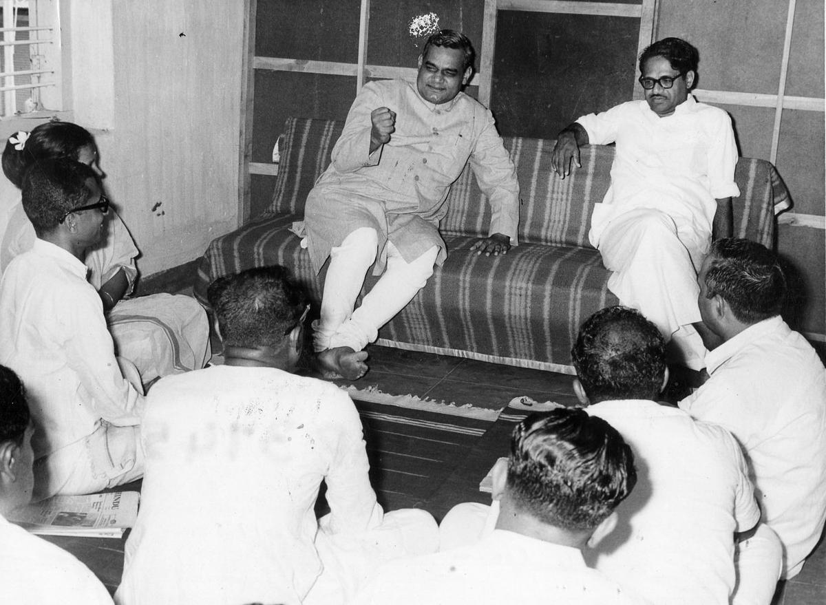 Vajpayee as MP and President of Jana Sangh at a committee meeting in Cochin.