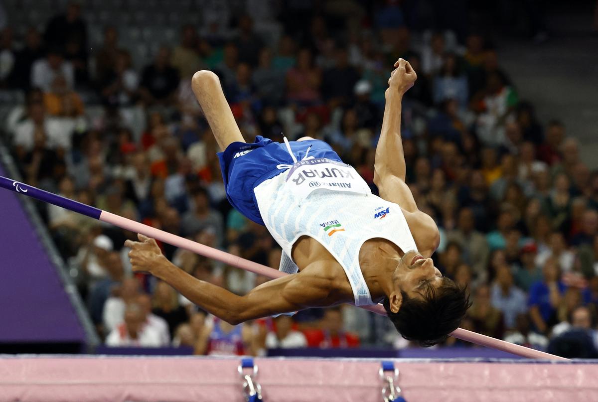 Sharad Kumar of India in action in the men’s high jump final