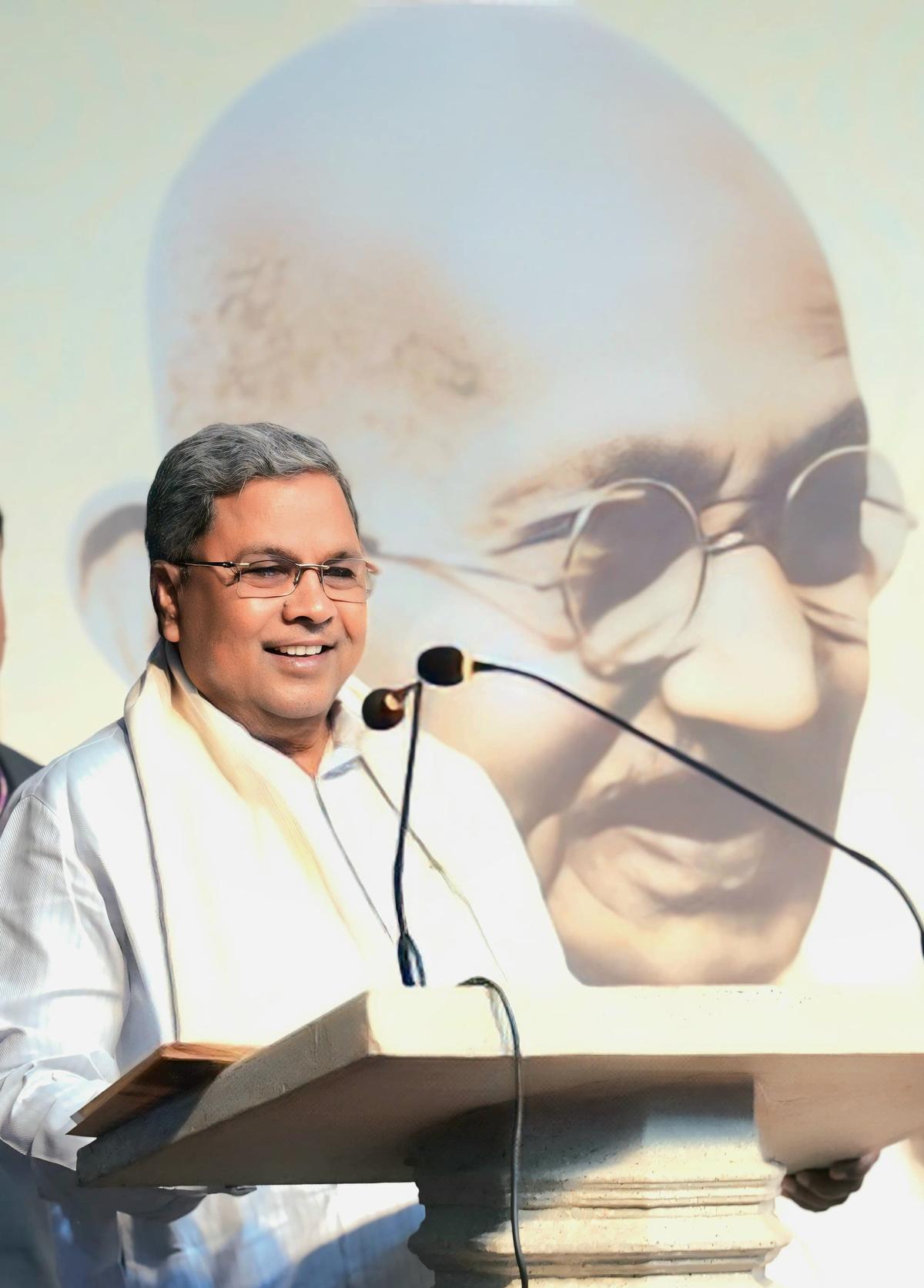 Chief Minister Siddaramaiah at the international symposium ‘Mahatma Gandhi for 21st Century’ in Bengaluru on Saturday.