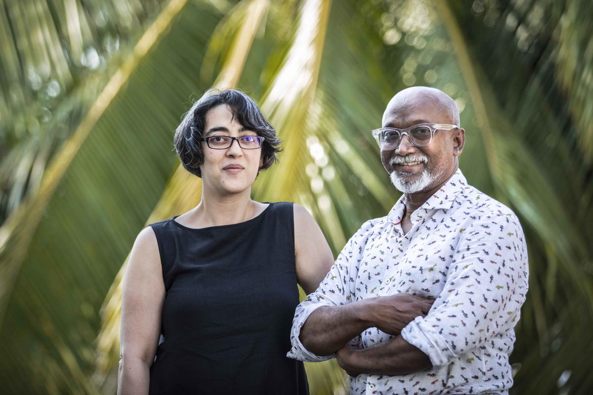 The curator of KMB-5, Shubigi Rao, with Bose Krishnamachari, co-founder and president, Kochi Muziris Foundation.