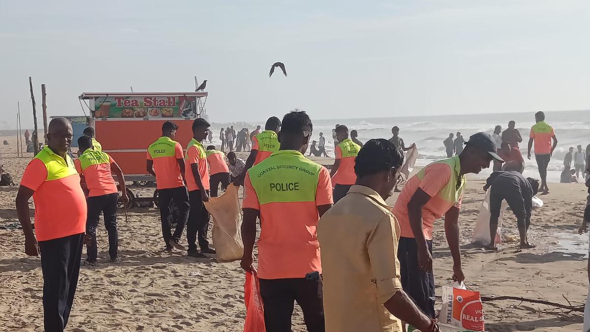 T.N. Police Coastal Security Group begins beach clean-up drive from Chennai’s Marina to Kanniyakumari
