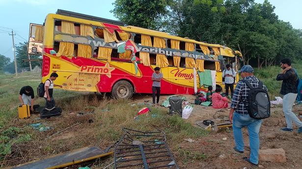 Two killed, 15 injured as bus overturns in Mulabagil of Kolar district